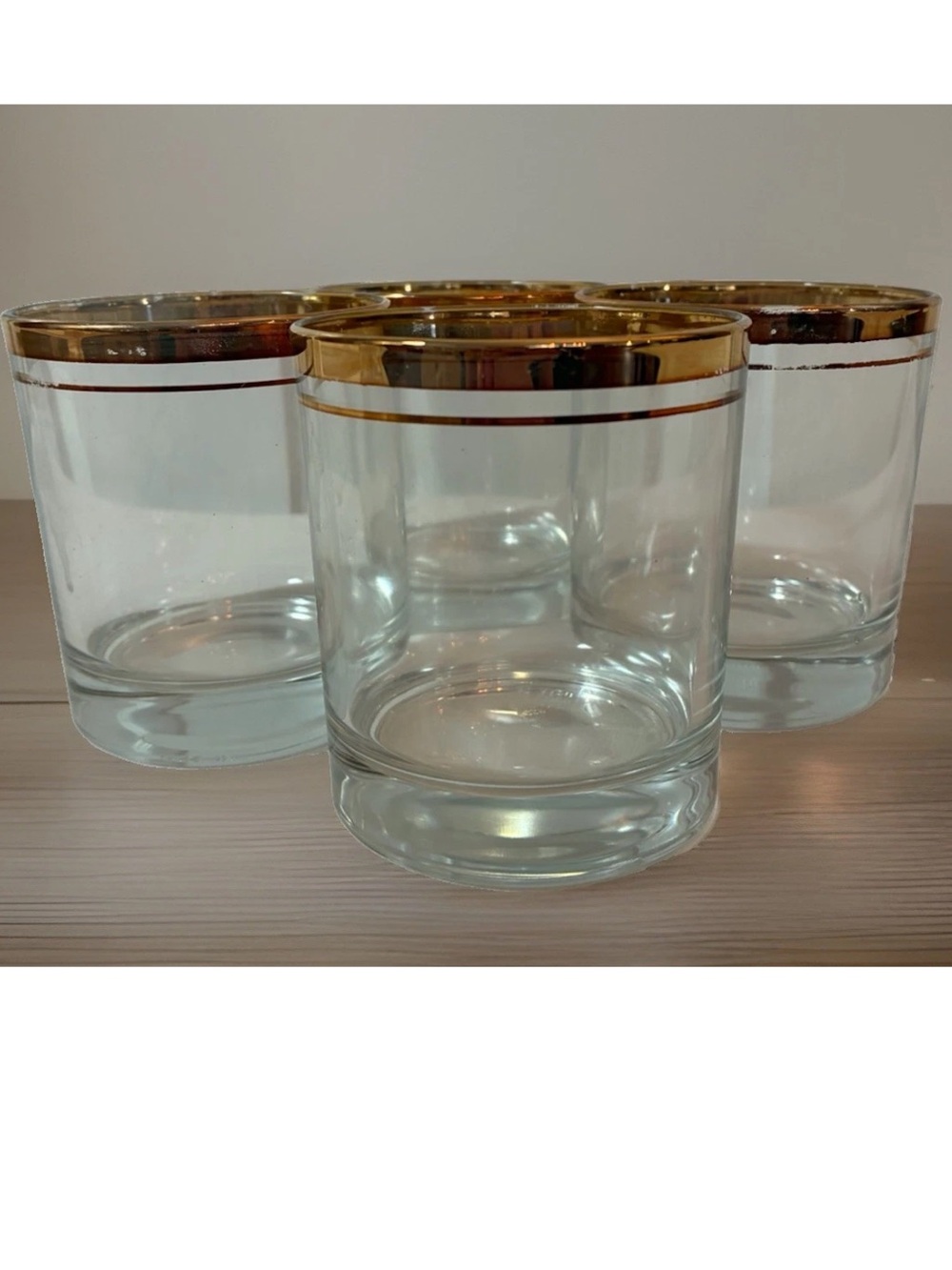 MCM Italian Glassware Set - 4 Gold Trimmed Double Old Fashioned Rocks Glasses